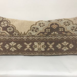 Muted Pillow Cover, Long Lumbar Pillow, Antique Rug Vintage Pillow, Lumbar Pillow Cover, Decorative Pillow, Large Carpet Pillow, 16” X 38”