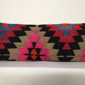 16 X 40 Inches Pillow Cover, Kilim Pillow Cover, Lumbar Pillow Cover, Handmade Vintage Wool Kilim Lubar Pillow Cover