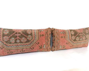 Set of Two Carpet Rug Pillow, Boho Throw Pillow, Couch Cushions, Sofa Pillow Cover 12x24