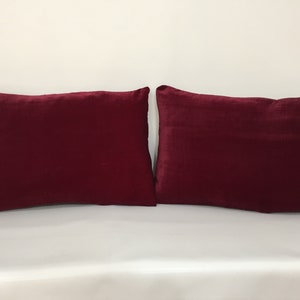 Pair Vintage Velvet Lumbar Pillow Covers: Handwoven Organic Kilim, Red 14x20