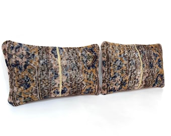 Pair of Handmade Kilim Pillow Covers: Organic Wool, Pastel Accent (10x16)