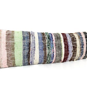 Handwoven Kilim Lumbar Pillow Cover: Organic Wool, Striped 12x40 Inch