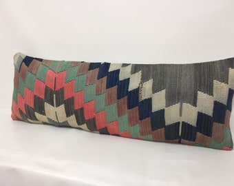 14x40, Kilim pillow, Wool pillow, Boho pillow, Home living, Vintage pillow, Decorative pillow, Extra Long Bed Lumbar Pillow Cover