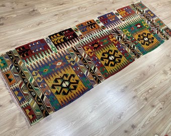 Antique Kilim Rug Runner, Boho Kilim Runner, Ethnic Turkish Kilim Rug, Handmade Rug, 2.6x7.6 feet