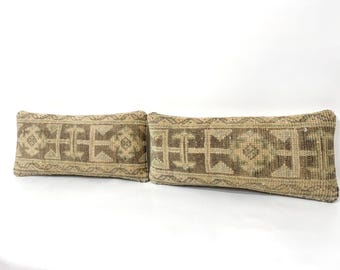 Funda de almohada lumbar de alfombra turca vintage: lana orgánica tejida a mano, 23 x 50 cm