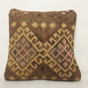 ブラウン枕、16 x 16インチ - 40 x 40 Cm ボヘミアンキリム枕、トルコキリム枕、アナトリメイドキリム枕、キリム枕、装飾枕