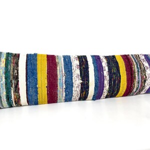 Vintage Kilim Lumbar Pillow Cover: Organic Wool Boho Decor 10x40 Inches