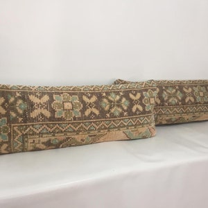 Bohemian Kilim Pillow Cover Pair: Organic Wool, Muted Colors (11”x31”)