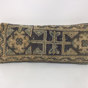 Unique Beautiful Handcraft Carpet Lumbar Pillow, Made of Wool Handmade Kilim Pillow Cover, 9x20 Bohemian Desing Home Living Decor Pillow