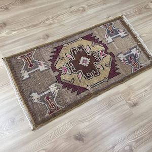 Bohemian Small Rug, Turkish Small Rug, Bath Rug, Decoırative Rug, Wool Rug, Carpet Rug, Bath Mat, Small Rug, Hnadmade Rug, 19&#39;&#39; X 37&#39;&#39; Inch