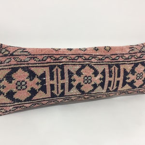Long Lumbar Pillow Cover, Decorative Pillow Case, Wool Carpet Rug Pillow 11” X 29” Inches, Bed Pillow Case, Ethics Primitive Pillow, Rug