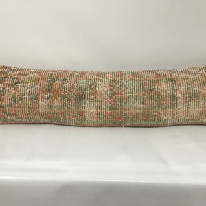 10”X38” Inch Long Carpet Rug Pillow Cover, Wool Lumbar Cover, Vintage Handmade Pillow Cover, 25 X 95 Cm Primitive Ethnic Pillow
