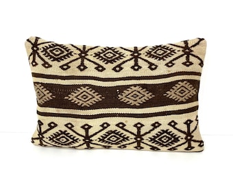Cojín Kilim étnico rústico primitivo minimalista para banco, cojines de cama de decoración minimalista 16x24