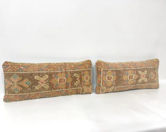 Funda de almohada Oushak Kilim: lana orgánica tejida a mano, con detalles bohemios (23 x 53 cm)