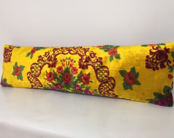 11” x 41” Inches Long Velvet pillow cover, Woven pillow cover, Rose Pattern Pillow, Bed Pillow Cover, Kilim Lumbar Cover, Velvet Cushions