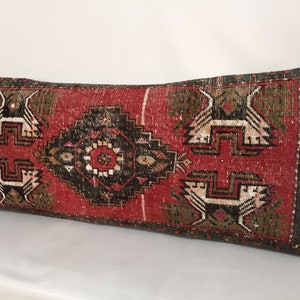 Throw Pillow, Carpet Pillow, 18” X 43” Pillow Cover, Turkey, Decor, Handmade Pillow, Ethnic Pillow, Muted Pillow, Long Lumbar Pillow