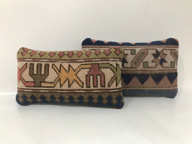 Small Pillow Cover Handmade Two Old Carpet Pillow Cover Turkish Pillow Cover