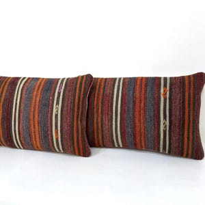 Pair Organic Wool Kilim Pillow Covers: Vintage Handwoven Cushions (10x16)