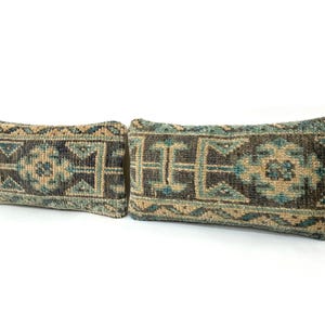 Pair Handmade Wool Kilim Pillow Covers: Vintage Turkish Cushion (9x17)