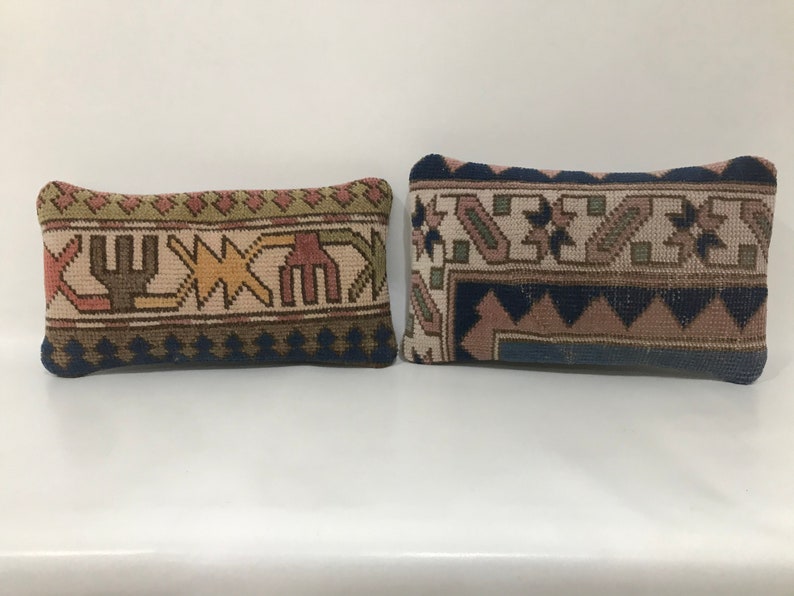 Small Pillow Cover Handmade Two Old Carpet Pillow Cover Turkish Pillow Cover