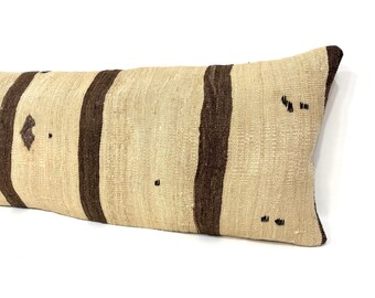 Organic Wool Kilim Pillow Cover: Extra Long Handwoven Lumbar Pillow