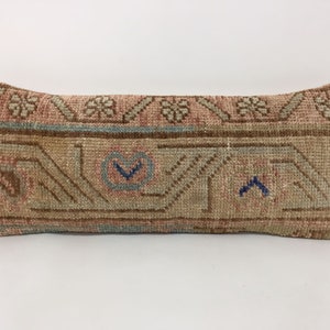 Small Vintage Carpet Rug Pillow Cover, Handmade Boho Pillow Case, Decorative Pillow Case 8” X 18” Inches