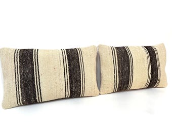 Handmade Organic Wool Kilim Pillow Cover: Bohemian Cushion (10x17 inches)