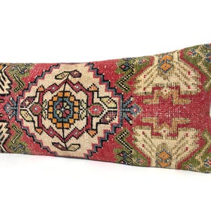 Antique Rug Pillow, Large Long Pillow, Handmade Pillow, Primitive Pillow, Carpet Rug Pillow, 16”X37” Inch Lumbar Pillow, Bed Long Pillow
