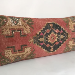 Turkish Carpet Rug Pillow Cover, Long Bed Lumbar Pillow Cover, Bedding Home Decor Pillow Case, Bohemian Pillow, 16” X 37” Inches
