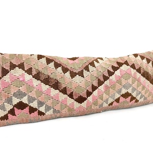 Handmade Turkish Kilim Lumbar Pillow Cover: Bohemian Home Decor (12x36)