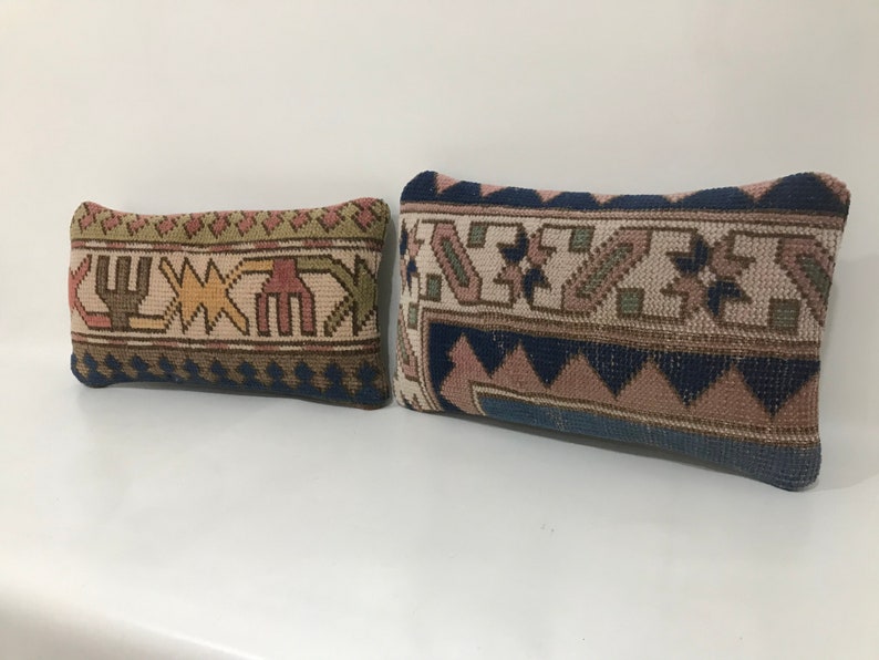 Small Pillow Cover Handmade Two Old Carpet Pillow Cover Turkish Pillow Cover