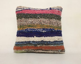 12x12 Pillow, Kilim Pillow, Smal Pillow, Chair Pillow, Kilim Pillow Cover, Small Chair Cushion, Cotton Pillow, Handmade Pillow, Blue Pillows