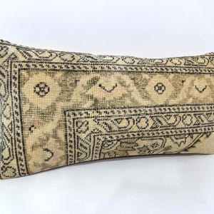 May include: Rectangular beige pillow with a distressed, vintage-style pattern. The pillow features a central design with floral and geometric elements, framed by a dark border. The color palette includes beige, brown, and black.