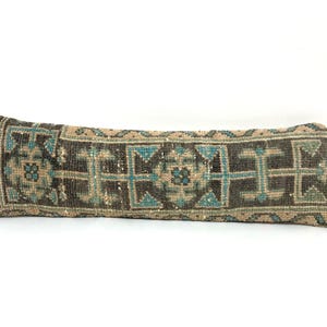 Vintage Carpet Pillow, Lumbar Pillow Case, Pillow Cover, Muted Turkish Handcrafted, Bedding Pillow, Living Room Decorative 9” X 30” inches