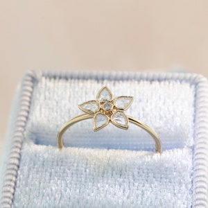 Daisy Star Rose Cut Diamond Bezel set Ring 14K Yellow Gold RG11469 Handmade Jewelry