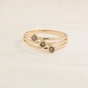 Lola Three Stone Diamond Illusion Stack Ring 14K Yellow Gold RG9237 Handmade Jewelry