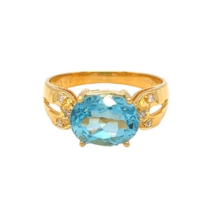 Nari Fine Jewels Oval Blue Topaz and Diamond Cocktail Ring 14K Yellow Gold