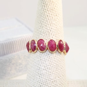 Aiyana Ruby Oval Eternity Ring Bezel Set 14K Yellow Gold ARG9445 Handmade Jewelry