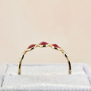 Hana Oval Shaped Ruby 3 Stones and Pear Shaped Diamond Stackable Ring