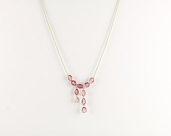 Anoosh Pink Sapphire Chandelier Dangling Necklace Bezel Set 14K Yellow Gold ANK3683 Handmade Jewelry