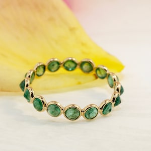 Aiyana Emerald Round Cut Culet Up Bezel Set Full Eternity Ring 14K Yellow Gold RG9947 Handmade Jewelry image 3