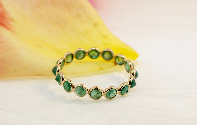 Aiyana Emerald Round Cut Culet Up Bezel Set Full Eternity Ring 14K Yellow Gold RG9947 Handmade Jewelry image 3