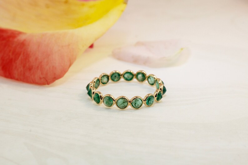 Aiyana Emerald Round Cut Culet Up Bezel Set Full Eternity Ring 14K Yellow Gold RG9947 Handmade Jewelry image 2