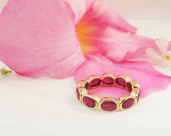 Handmade 14K Yellow Gold Ruby Eternity Ring, Bezel Set