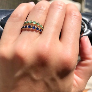 Aiyana Emerald Round Cut Culet Up Bezel Set Full Eternity Ring 14K Yellow Gold RG9947 Handmade Jewelry image 7