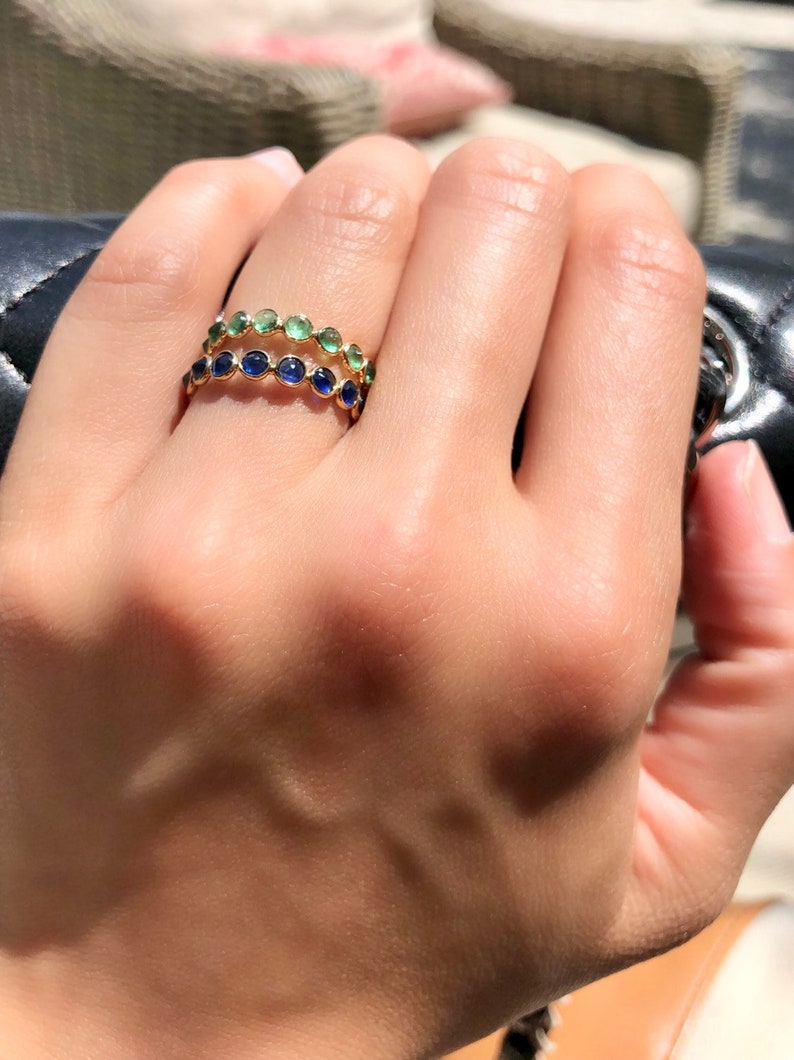 Aiyana Emerald Round Cut Culet Up Bezel Set Full Eternity Ring 14K Yellow Gold RG9947 Handmade Jewelry image 7