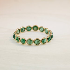 Aiyana Emerald Round Cut Culet Up Bezel Set Full Eternity Ring 14K Yellow Gold RG9947 Handmade Jewelry image 1