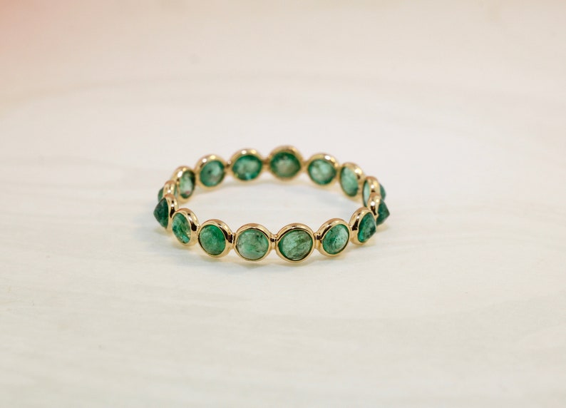 Aiyana Emerald Round Cut Culet Up Bezel Set Full Eternity Ring 14K Yellow Gold RG9947 Handmade Jewelry image 1