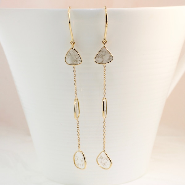 Nadine Diamond Slice Stationed Dangling Earrings 14K Yellow Gold ER9873 Handmade Jewelry