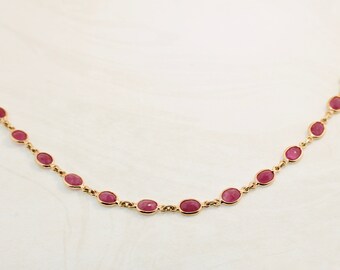 Handmade Ruby Station Necklace, 14K Yellow Gold Bezel Setting